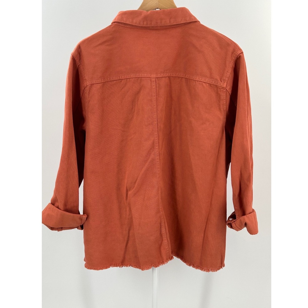 Versona Burnt Orange Raw Hem Button Down Shirt Jacket XL Terracotta Cotton - Picture 4 of 10